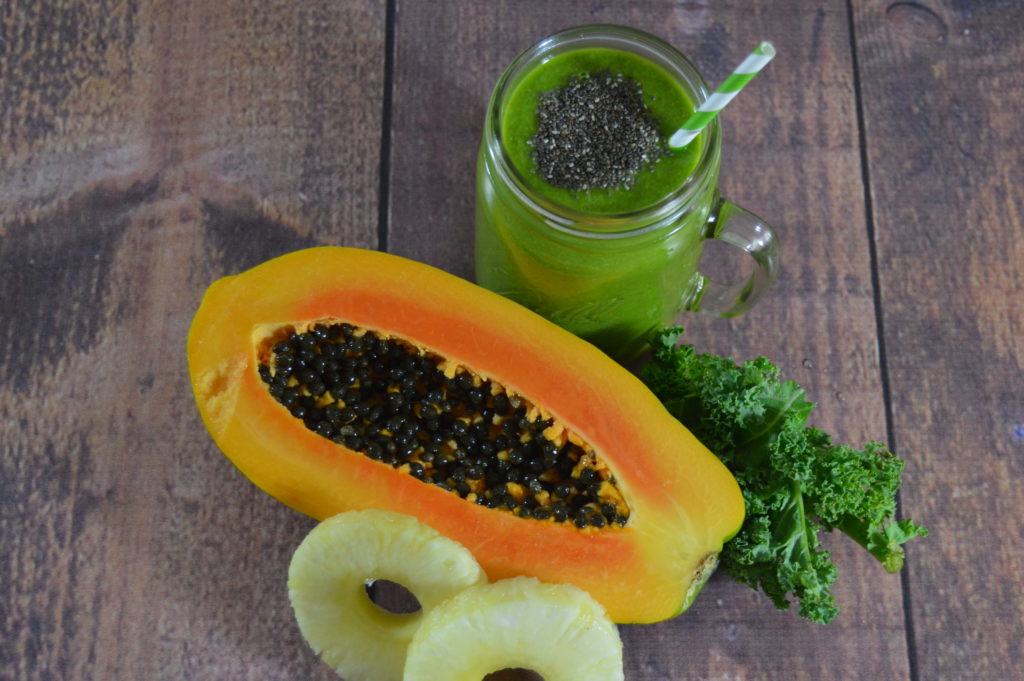 Tropical Papaya Pineapple Green Smoothie Recipe